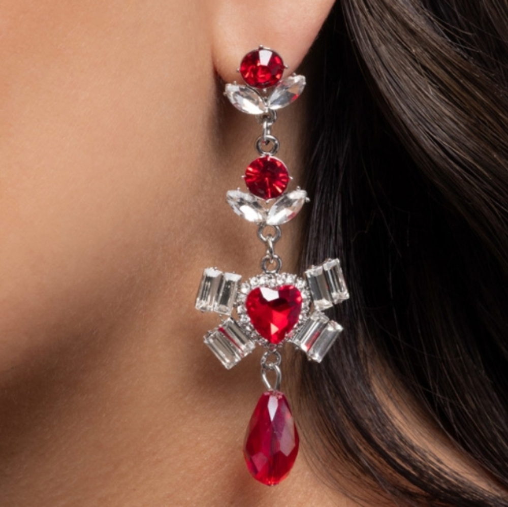 Millennial Malibu Red Herat Dangling Bow Silver Earrings